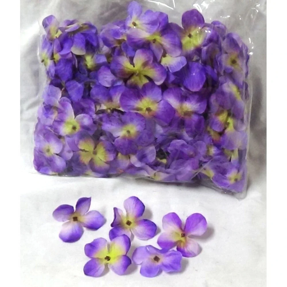 Hydrangea Flowers Artificial Blossoms Silk Purple & Yellow 70 Pieces #039C